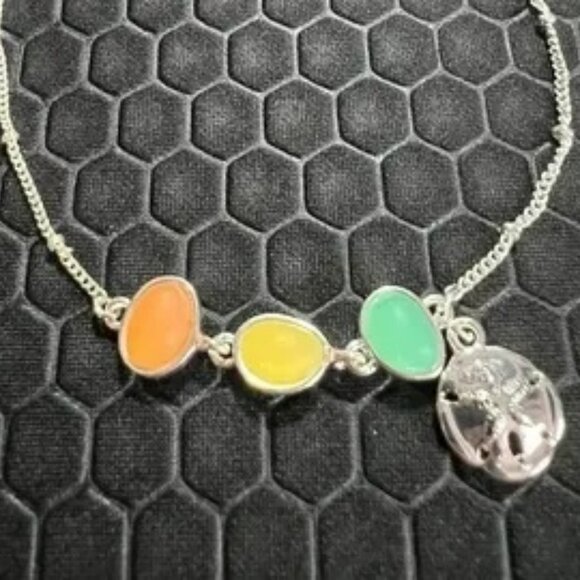 Sand Dollar Anklet with Orange, Yellow, and Aqua Sea Glass 18K White Gold Plated - Picture 1 of 1
